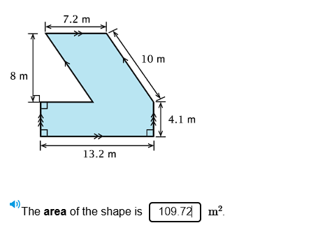 The area of the shape is 109.72 m^2.