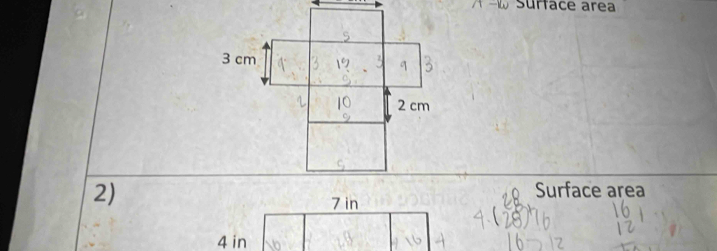 A-1omega Surface area 
2) 
Surface area
7 in
4 in