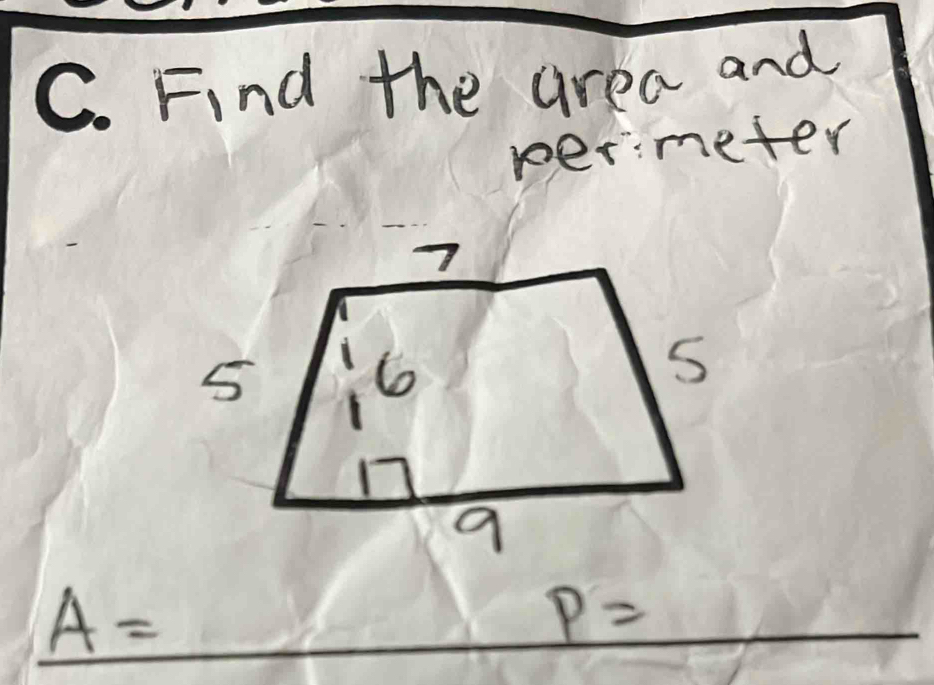 Find the area and 
permeter
A=
P=