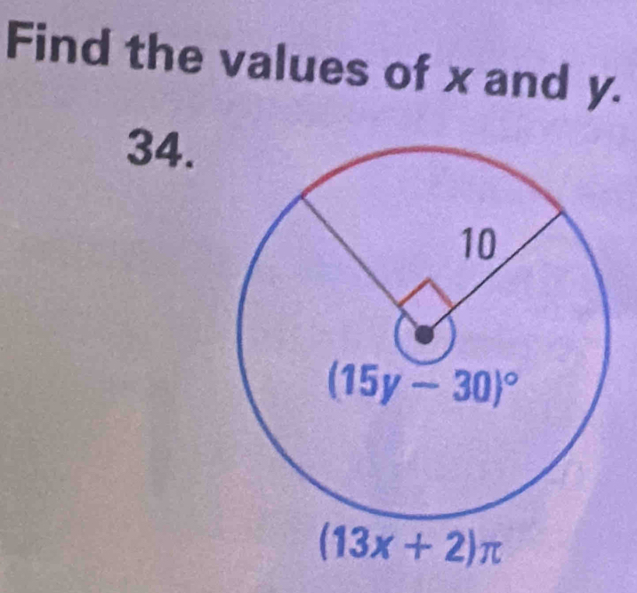 Find the values of x and y.
34.