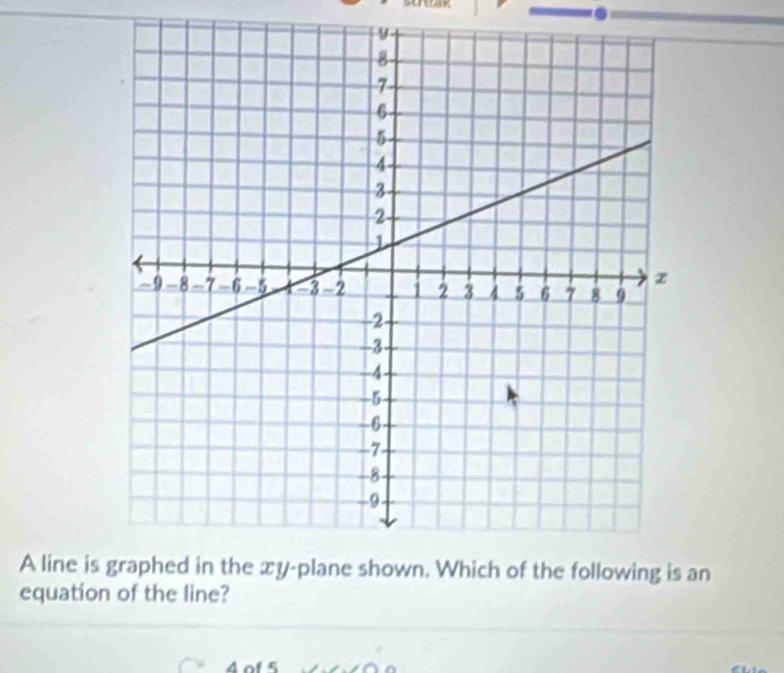 A line is f the following is an 
equation of the line?
4 of 5