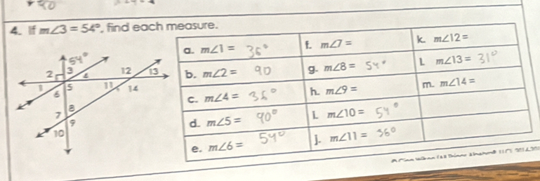 lf m∠ 3=54° , find eac
20)