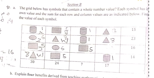 Solved: The grid below has symbols that contain a whole number value ...