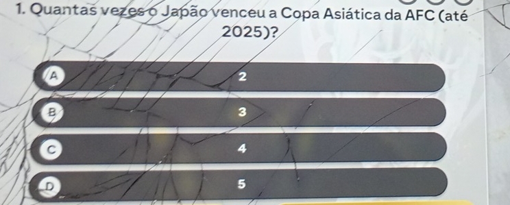 Resolvido:Quantas vezes o Japão venceu a Copa Asiática da AFC (até 2025 ...
