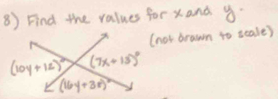 ⑧) Find the values for xand 8.
(not drawn to stale)