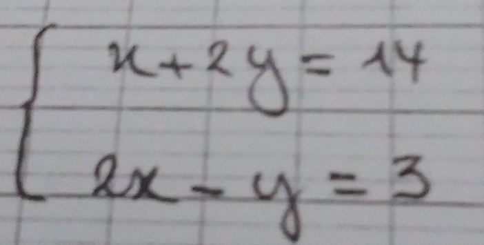 beginarrayl x+2y=14 2x-y=3endarray.