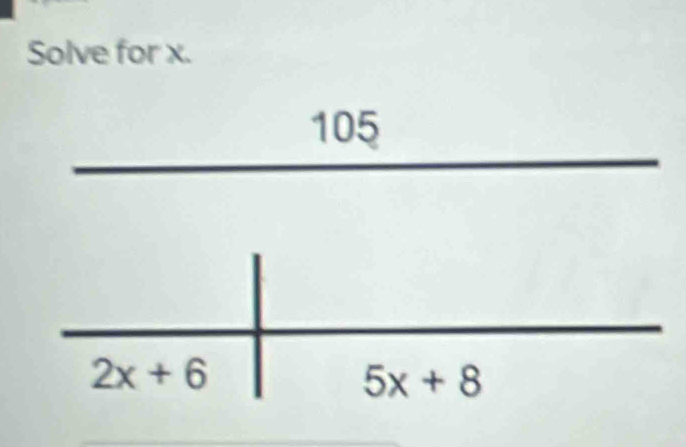 Solve for x.
105
2x+6
5x+8