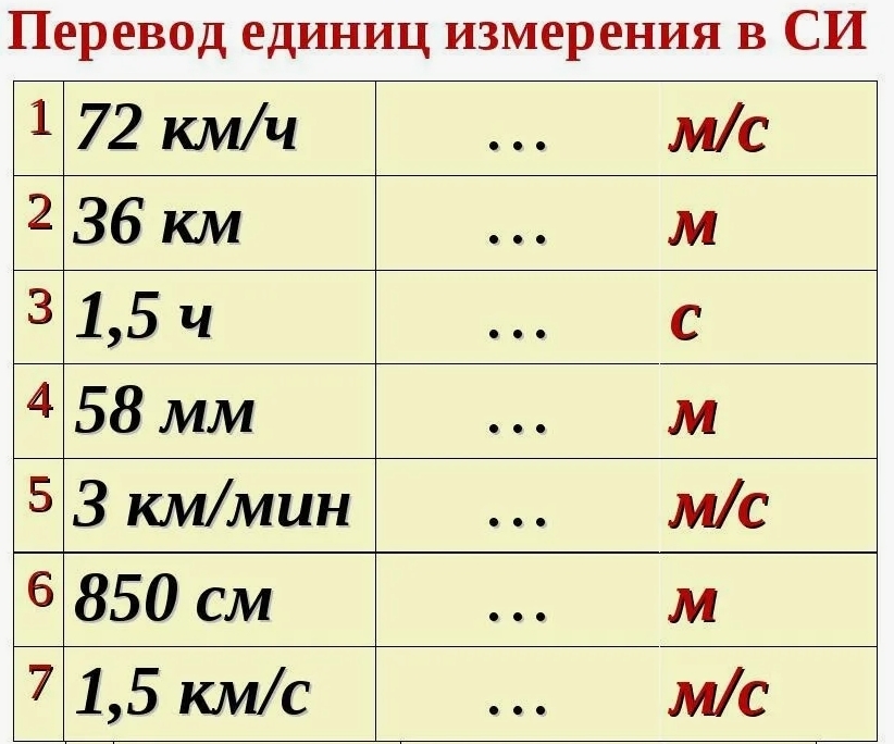 Перевод единиц измерения в СИ 
¹
4
7