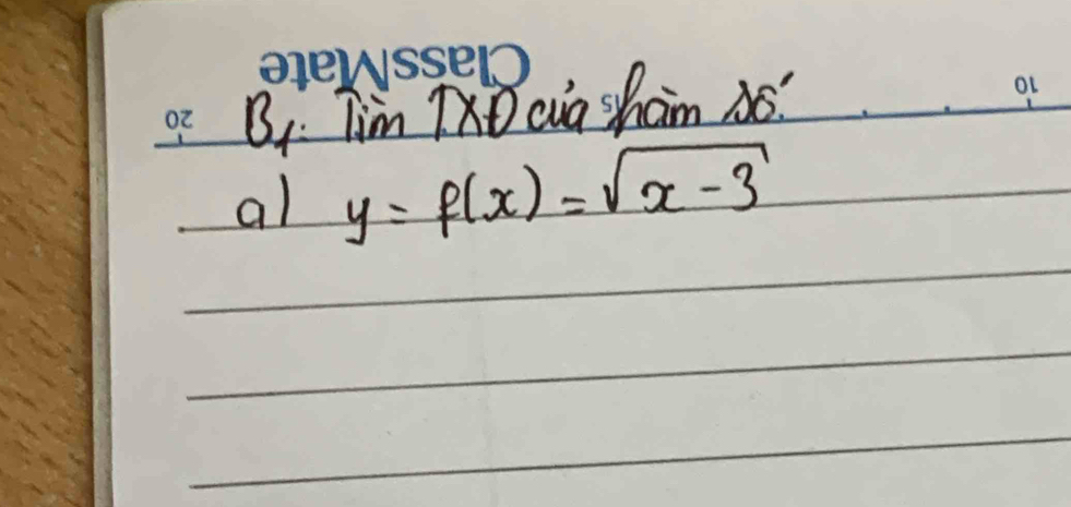 2D 
By Tim TXO cia sham As" 
al y=f(x)=sqrt(x-3)