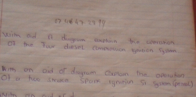 07 4847 2899 
wim aid A diagram explain the operation 
Of the four diesel Compression gnition Syslem 
wim on aid of dragram Cxplan the operahon 
Of a two smace spork igninion Si syshem (penral)