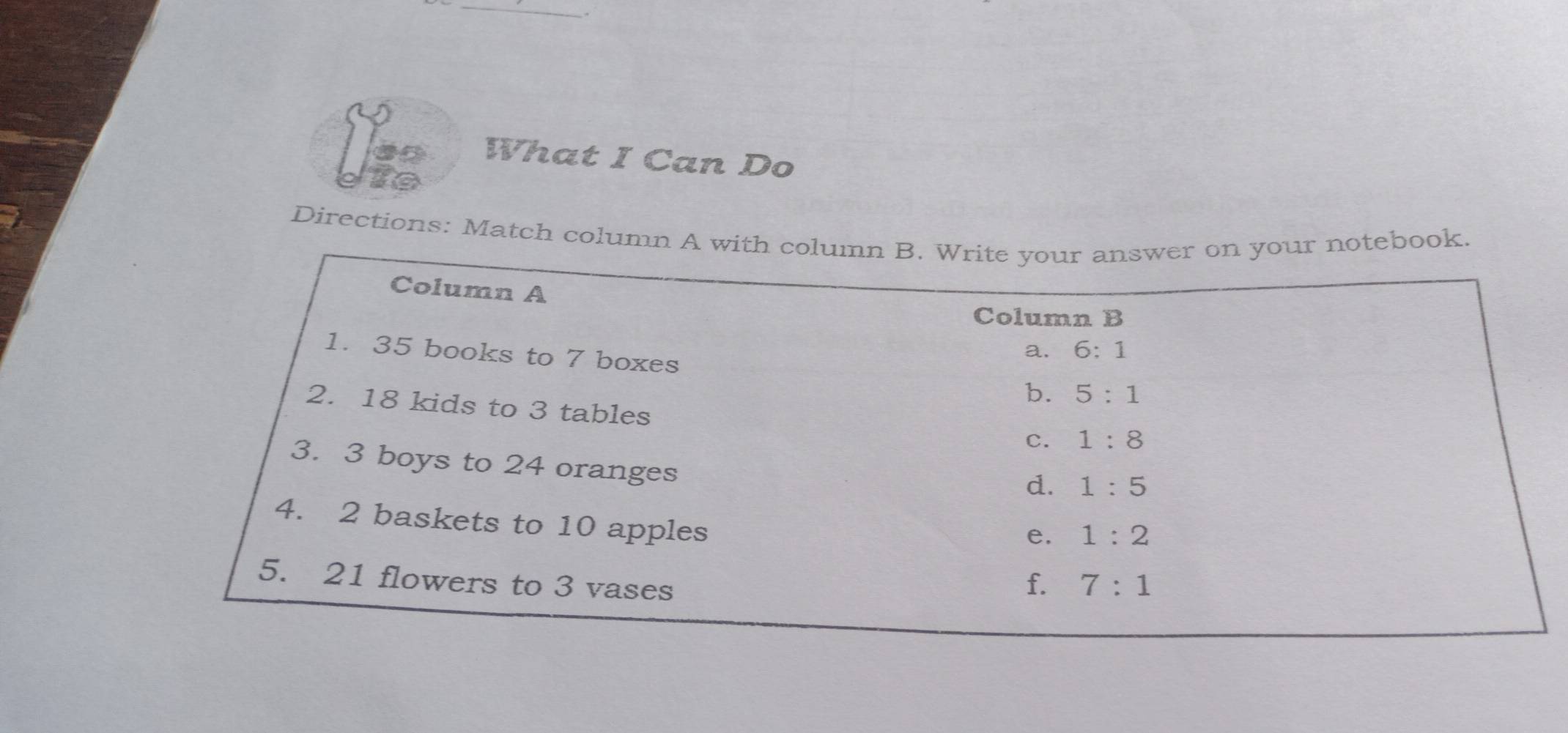 What I Can Do
Directions: Match column A with cr notebook.