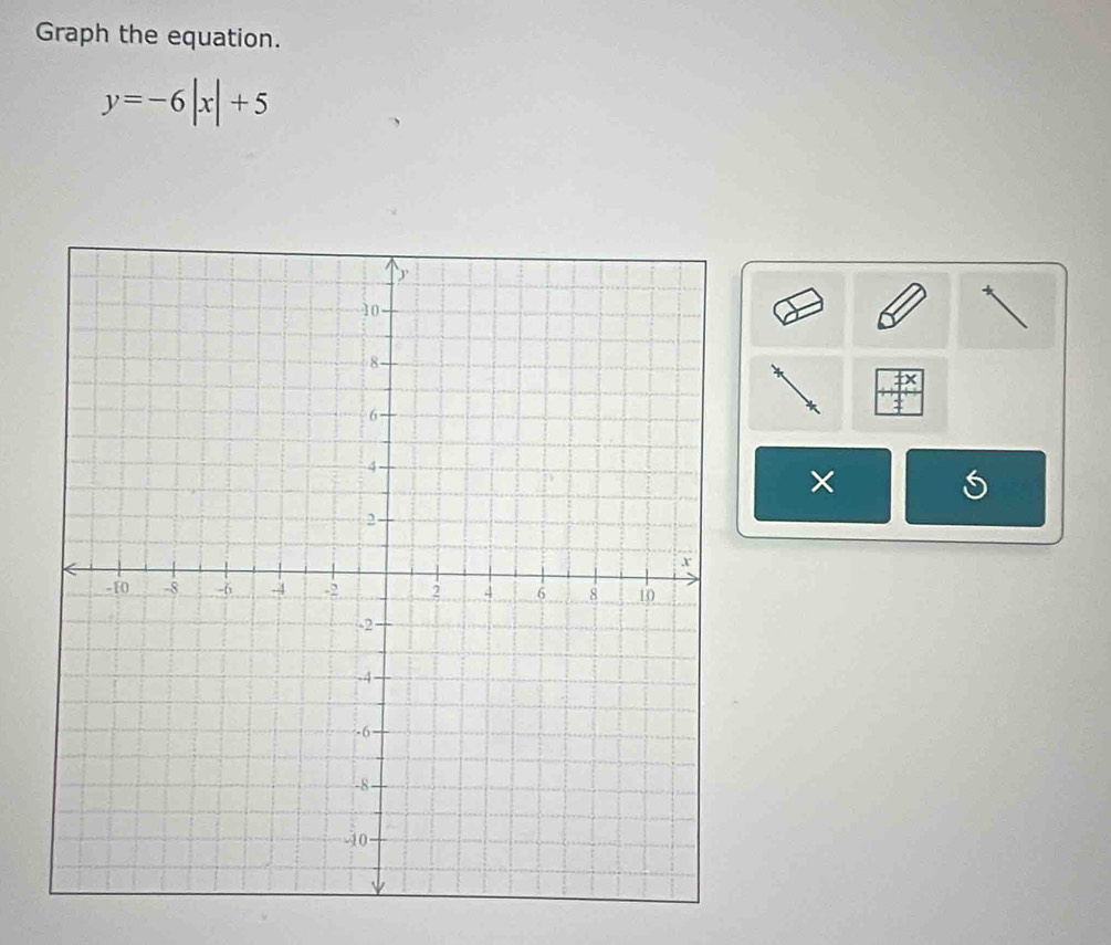 Graph the equation.
y=-6|x|+5
×