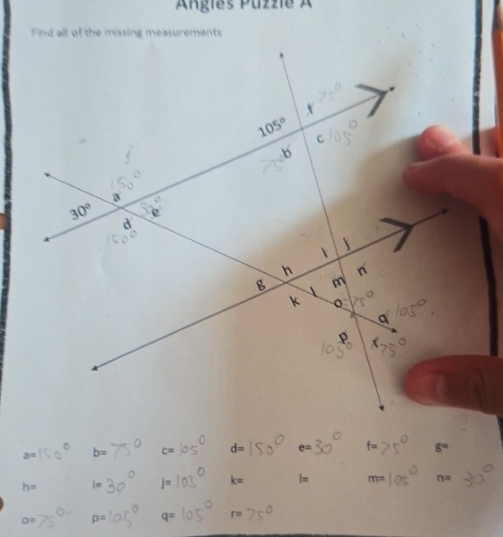 Anglês Puzzie A
Find all of the missing measurements
a= b= C= d= e= f= g=
h= i= j= k= l= m= n=
O= p= q= r=