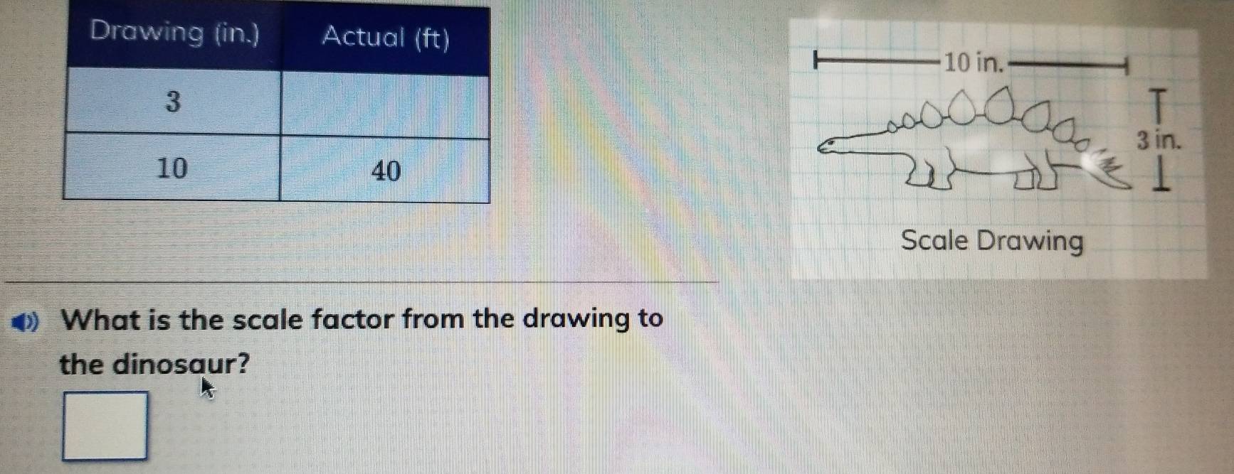 ● What is the scale factor from the drawing to 
the dinosaur?