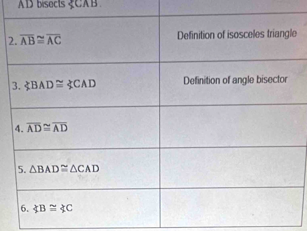 AD bisects CAB
2e