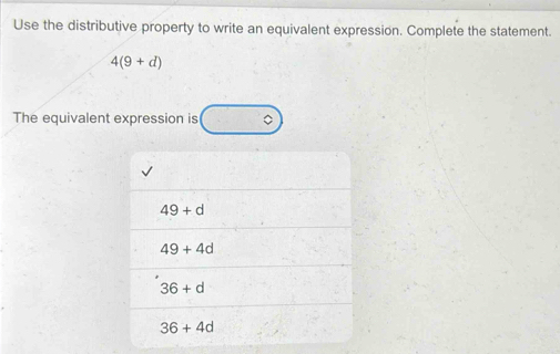 Use the distributive property to write an equivalent expression ...