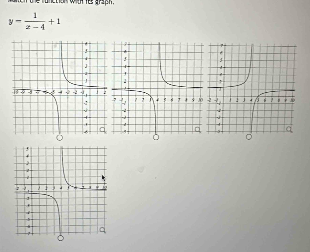 Match the function with its graph.
y= 1/x-4 +1