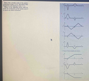 std her a not stactioe af the if ms t . #oeection at time, d w do. The puck in then Houry hits a hockey pack in the pesitive
woke the scorlmation of the bockey puck if we ipnoee may effects of friction? Which of the kellowing carvs could do
z
. 5
# None of theme raplie aoe rerroes
6