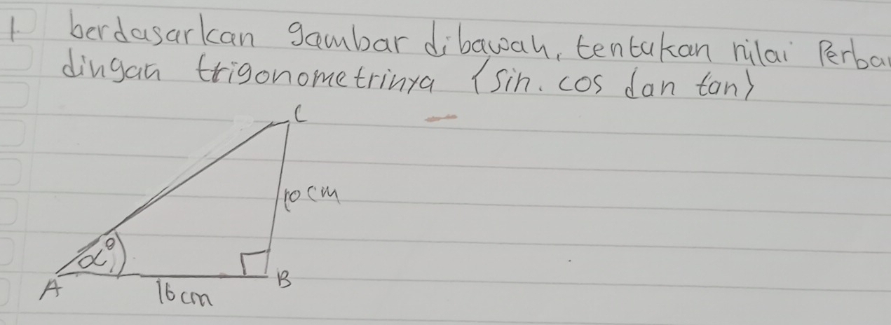 berdasarkan gambar dibawah, tentakan hilai Perba
dingan trigonometrinya ( sin. cos dan tan)