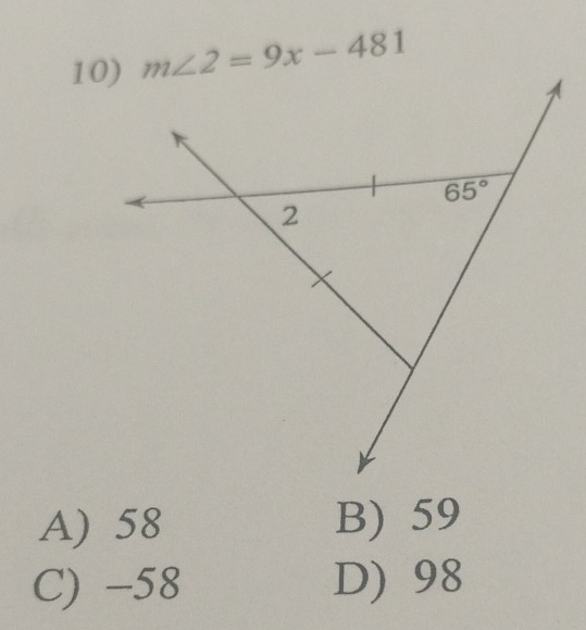 A) 58 B) 59
C) -58 D) 98