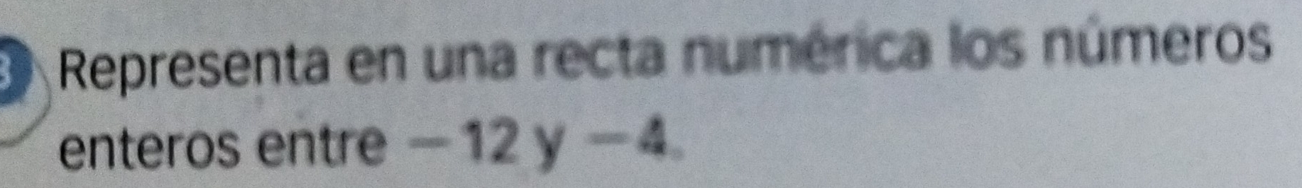 Representa en una recta numérica los números 
enteros entre -12y-4