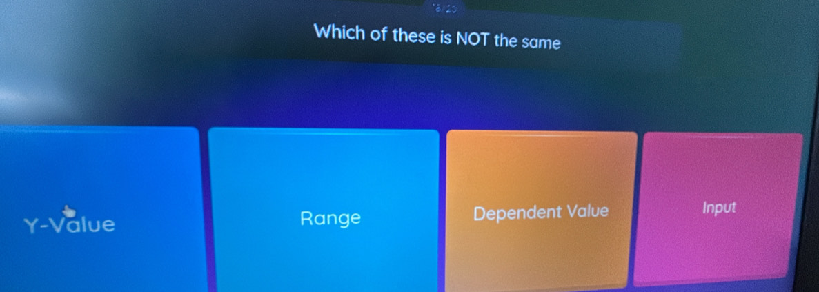 Which of these is NOT the same
Y -Value Range Dependent Value
Input