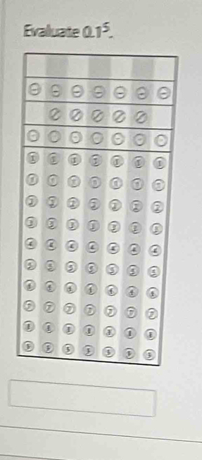 Evalluate 0.1^5.