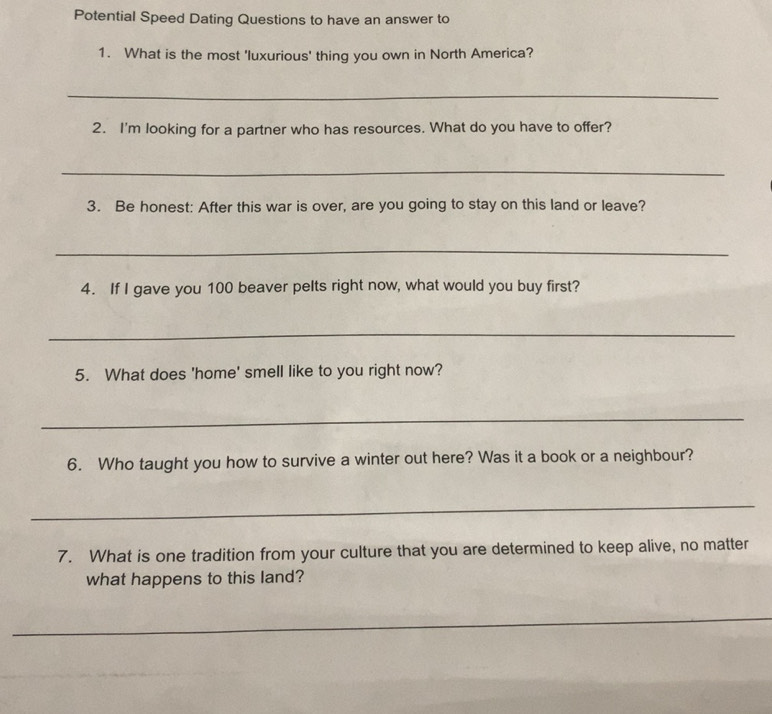 Solved: Potential Speed Dating Questions to have an answer to 1. What ...