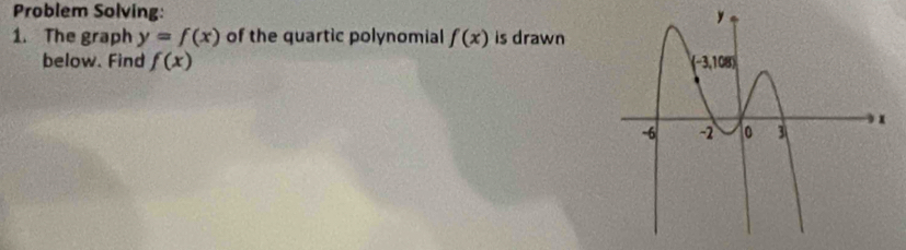 Problem Solving: 
1. The graph y=f(x) of the quartic polynomial f(x) is drawn
below. Find f(x)