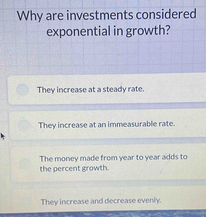 Exponential growth of investments over time