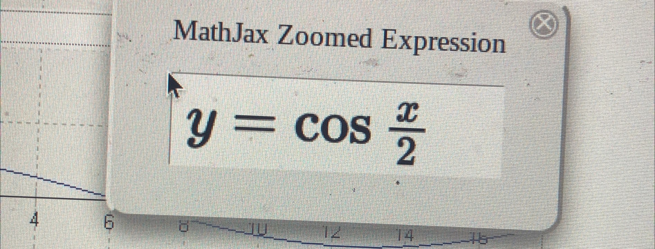 MathJax Zoomed Expression
y=cos  x/2 
1U 12 14 15