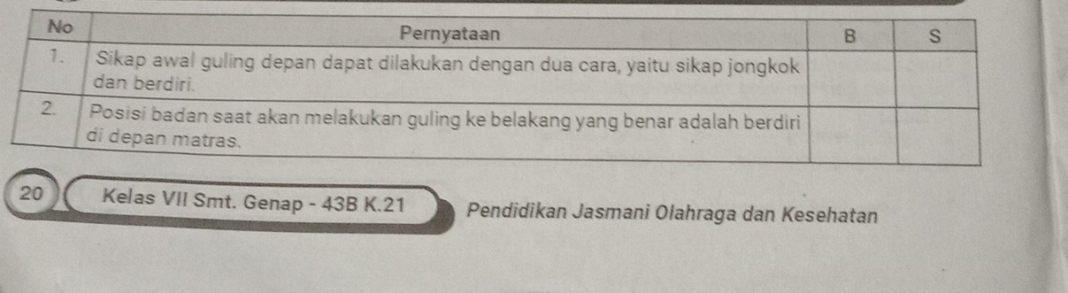 Kelas VII Smt. Genap - 43B K. 21 Pendidikan Jasmani Olahraga dan Kesehatan