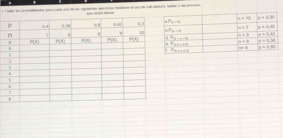 Hallar las probablidades para cada uno de los siguientes ejercicios mediante el uso de calculadora, tablas o del proceso
que usted desee: