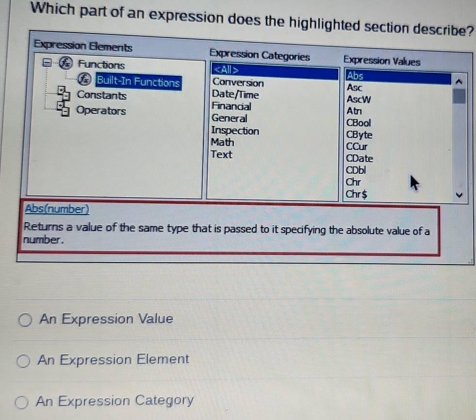 Solved: Which part of an expression does the highlighted section ...