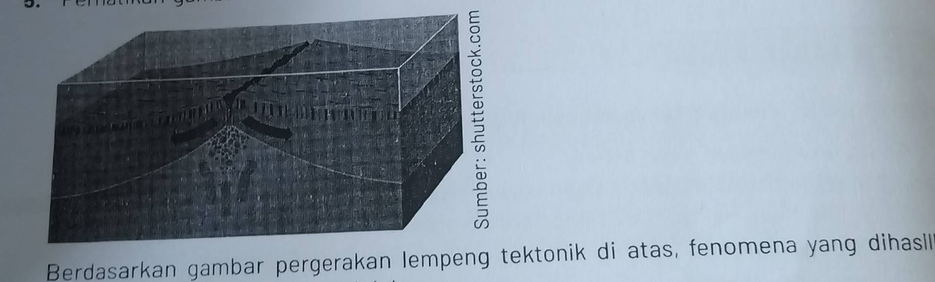 Berdasarkan gambar pergerakan lempeng tektonik di atas, fenomena yang dihasill