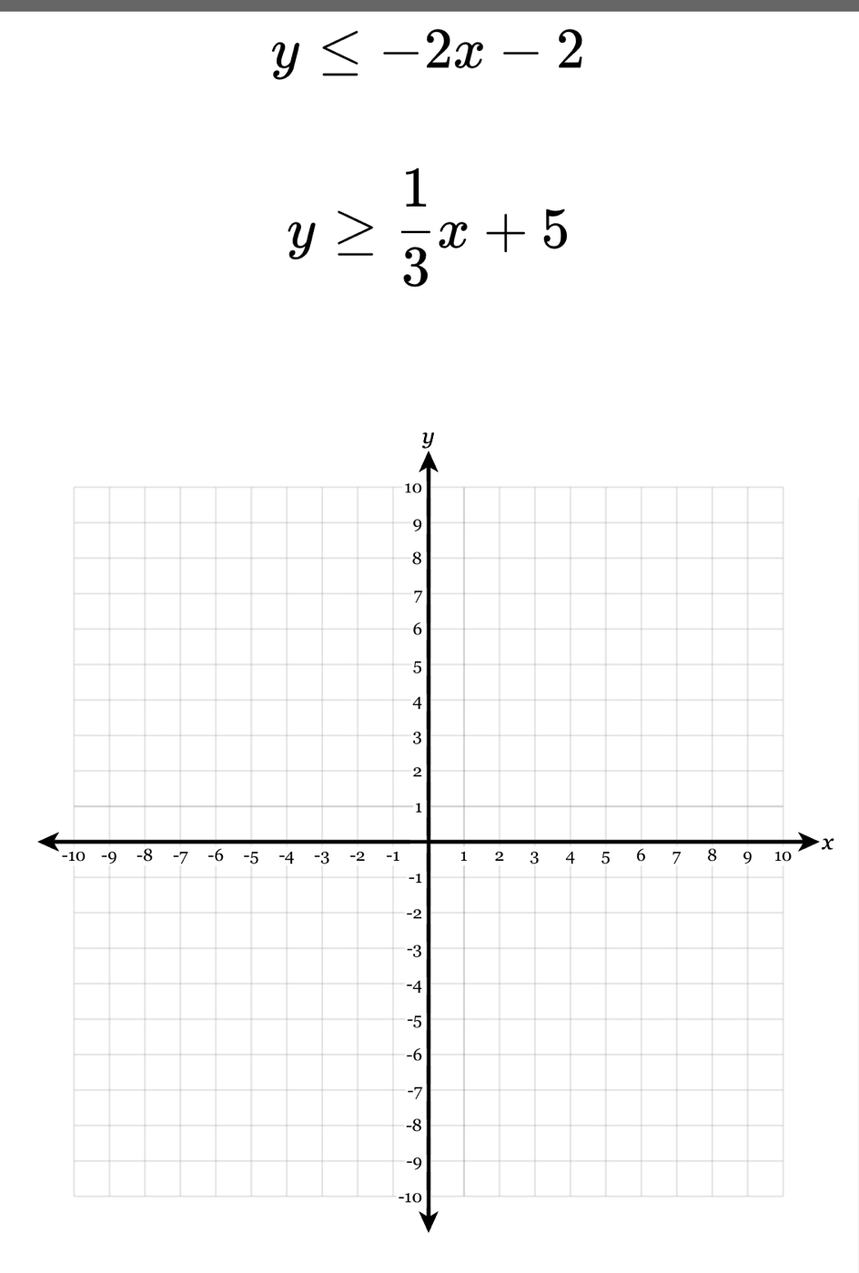 y≤ -2x-2
y≥  1/3 x+5
x