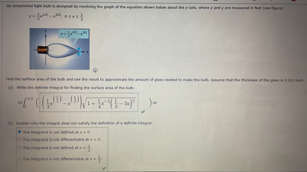 An ornamental light bulb is designed by revolving the graph of the ...