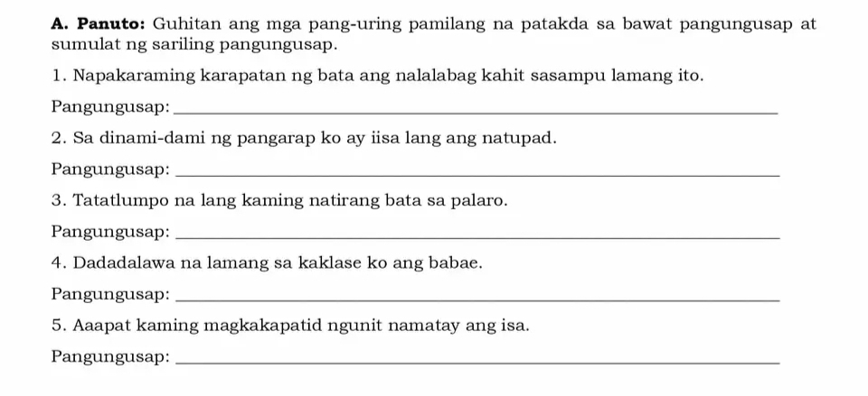 Solved: Panuto: Guhitan ang mga pang-uring pamilang na patakda sa bawat ...