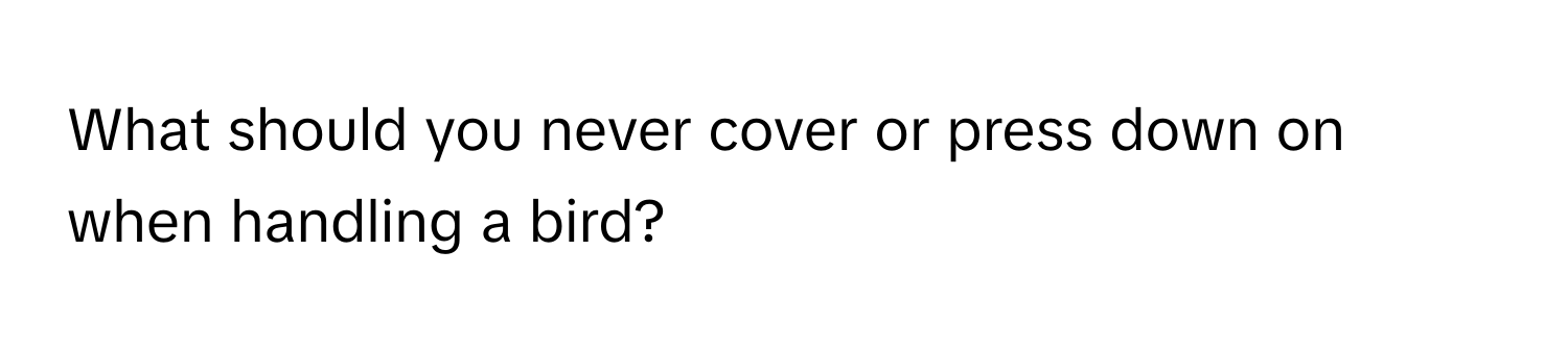 What should you never cover or press down on when handling a bird?