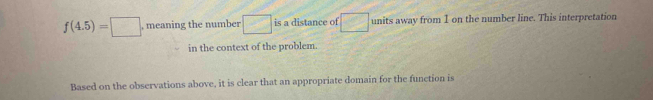 f(4.5)=□ , meaning the number □° is a distance of □ units away from 1 on the number line. This interpretation 
in the context of the problem. 
Based on the observations above, it is clear that an appropriate domain for the function is