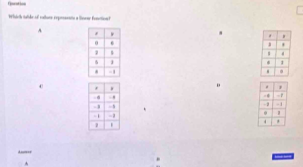 Solved: Gasation Which table of values represents a linear function ...