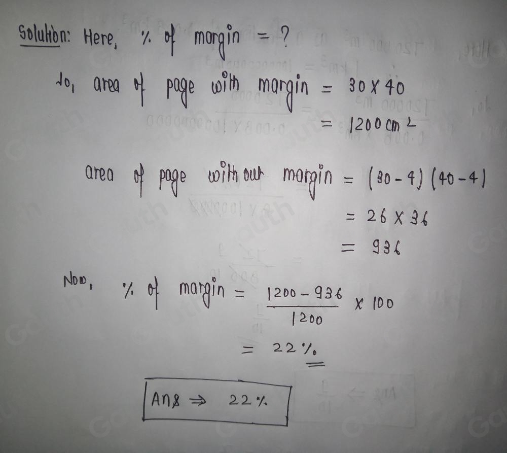 Solved: Problem 2 A 30cm x 40cm page of a book includes a 2cm margin on ...