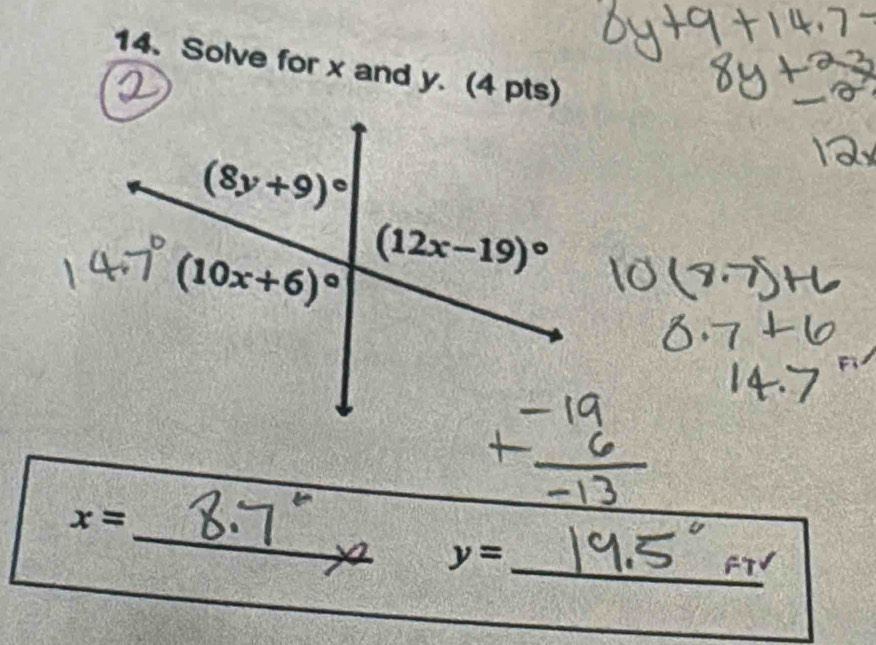 Solve for x and y. (4 pts)
_
x=
y= _