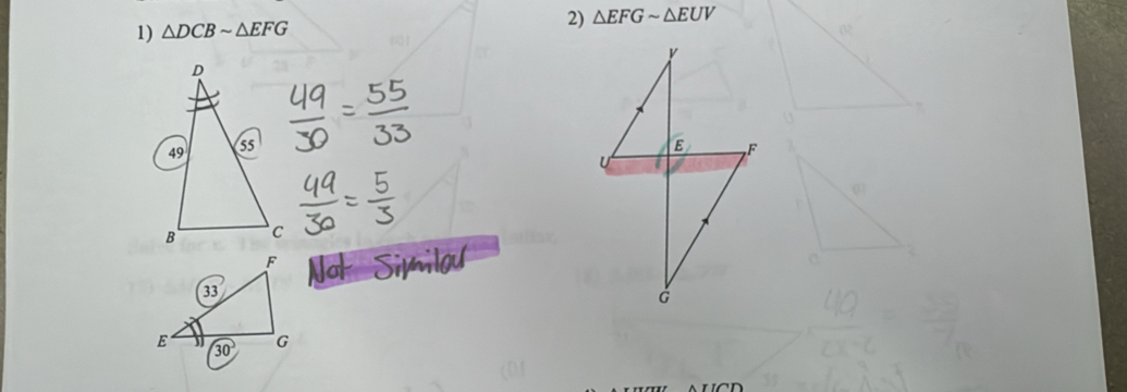 △ DCBsim △ EFG
2) △ EFGsim △ EUV