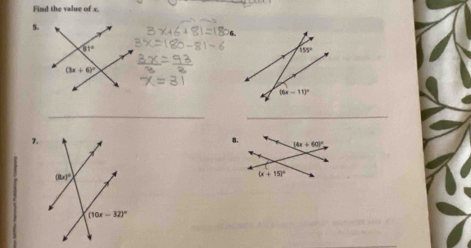 Find the value of x.
5.
_
_
7.
8.