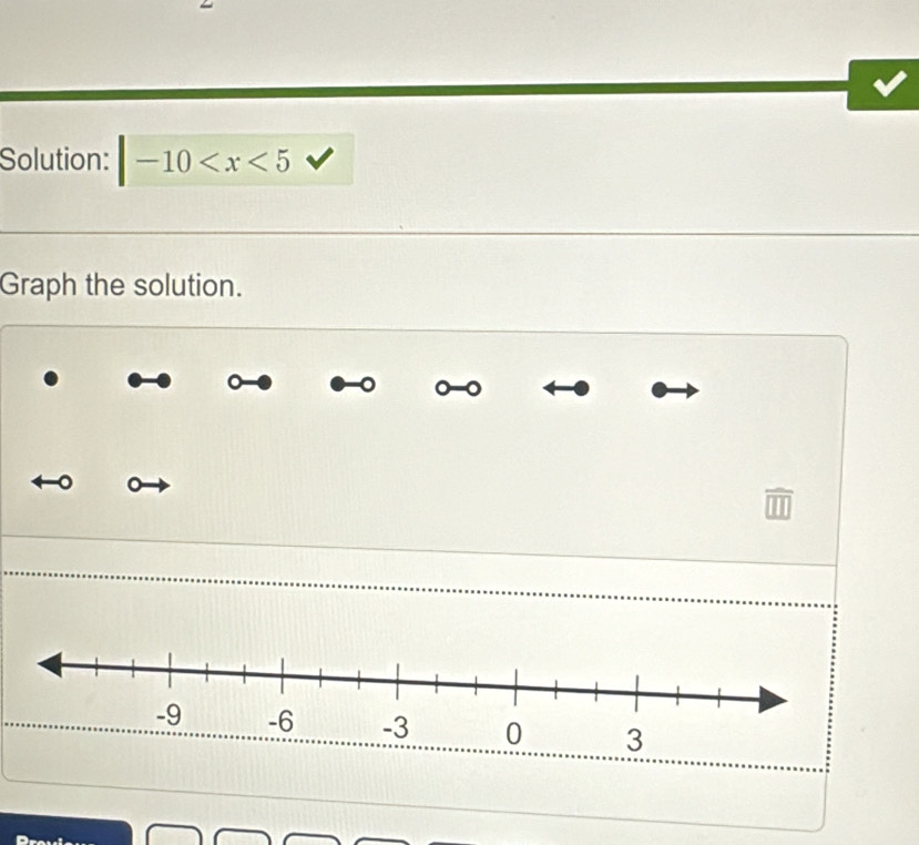 Solution: -10
Graph the solution.