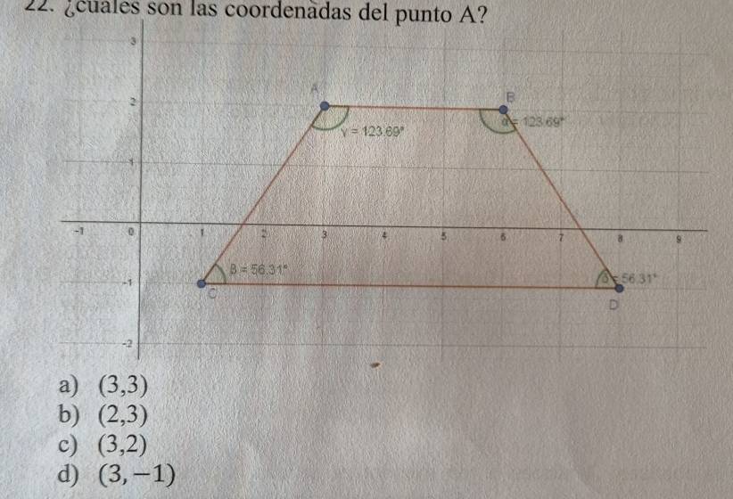 b) (2,3)
c) (3,2)
d) (3,-1)