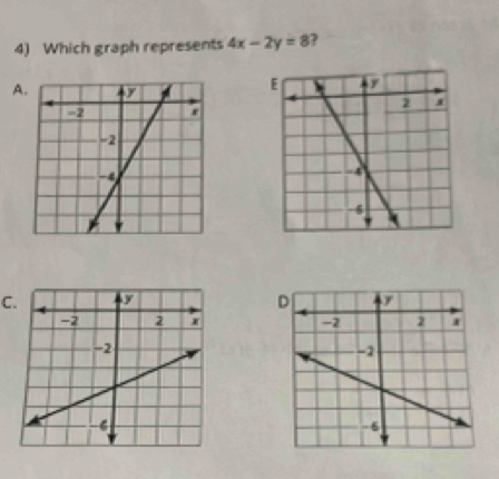 Which graph represents 4x-2y=8 7 
A 
C.