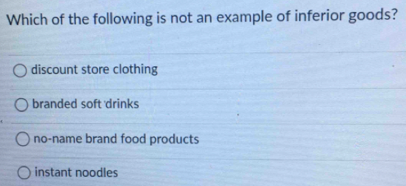 Solved: Which of the following is not an example of inferior goods ...
