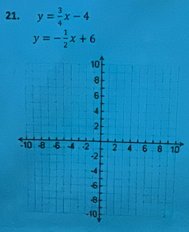 y= 3/4 x-4
y=- 1/2 x+6